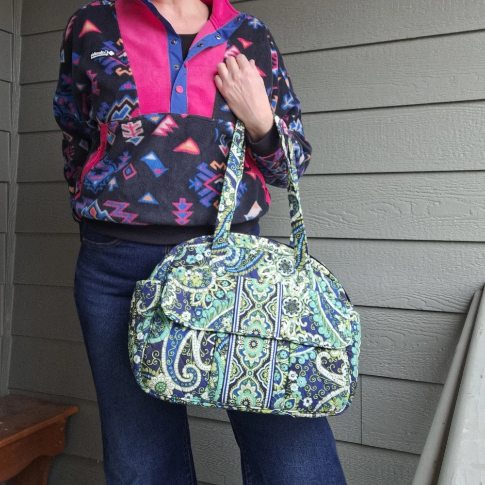 Vera Bradley Rhythm & Blues paisley floral print overnight tote / baby bag